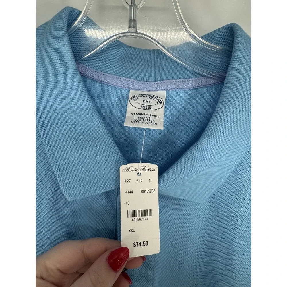Brooks Brothers Performance Polo Shirt  Slim Fit Mens 2XL Logo Blue Short Sleeve